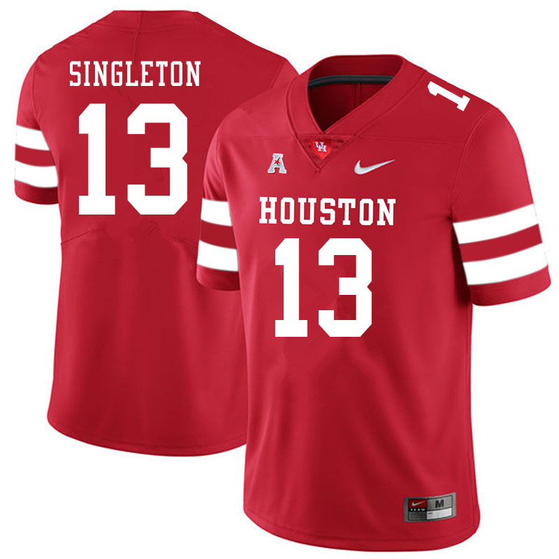 Men #13 Jeremy Singleton Houston Cougars College Football Jerseys Sale-Red - Click Image to Close